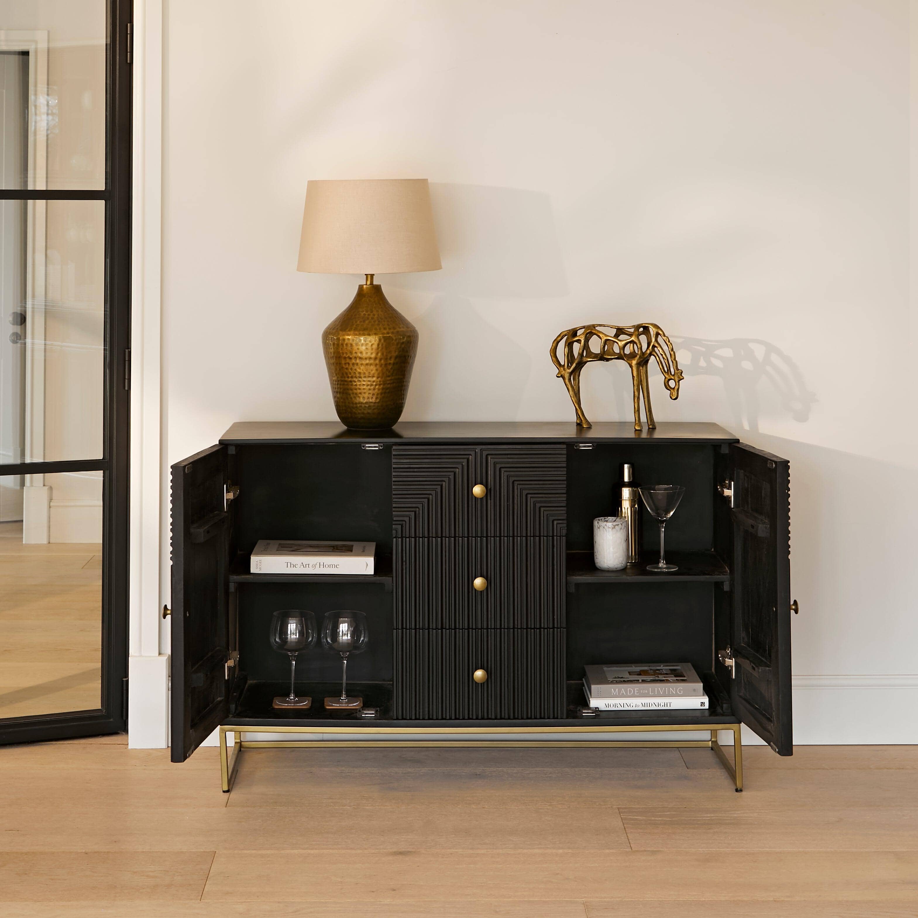 Rayna 2 Door 3 Drawer Black Sideboard - Laura James