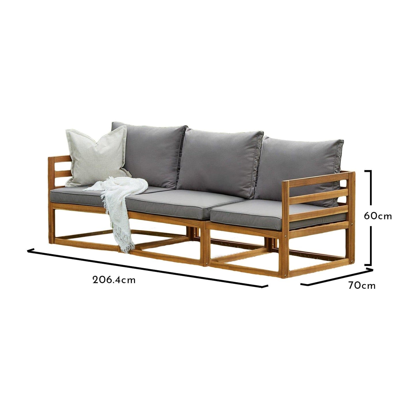 Rowan 3 Seater Arm Wooden Garden Sofa Set - Laura James