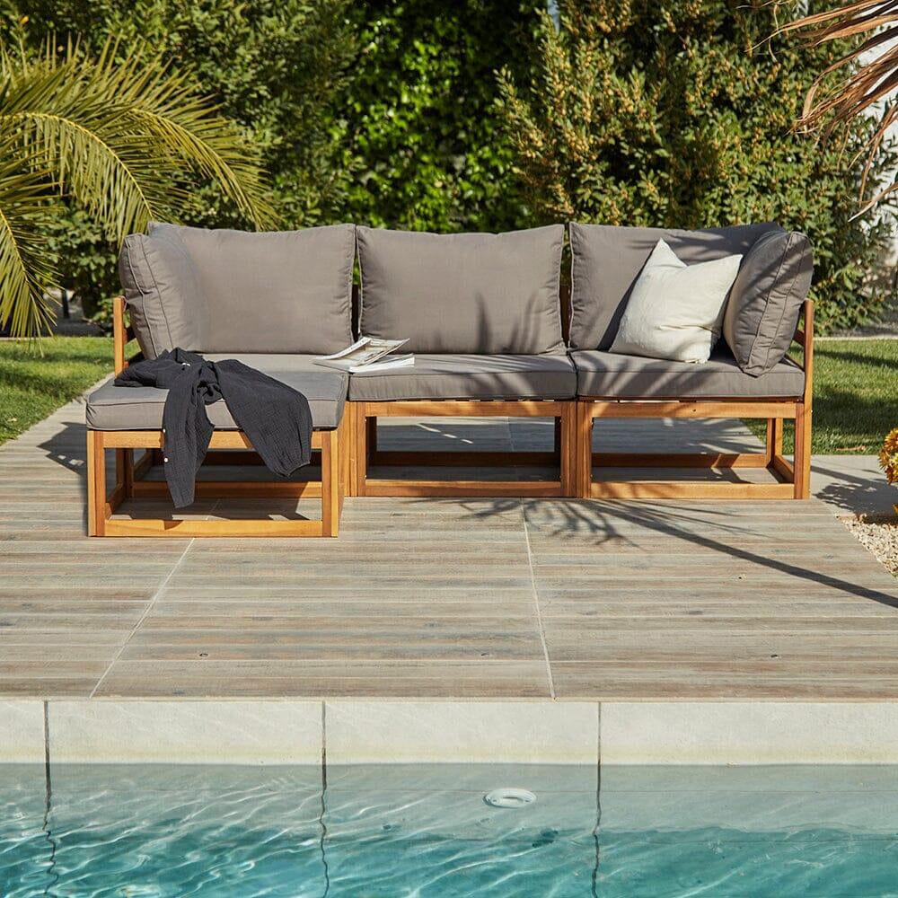 Rowan 3 Seater Wooden Garden Sofa Set with Footstool - Laura James