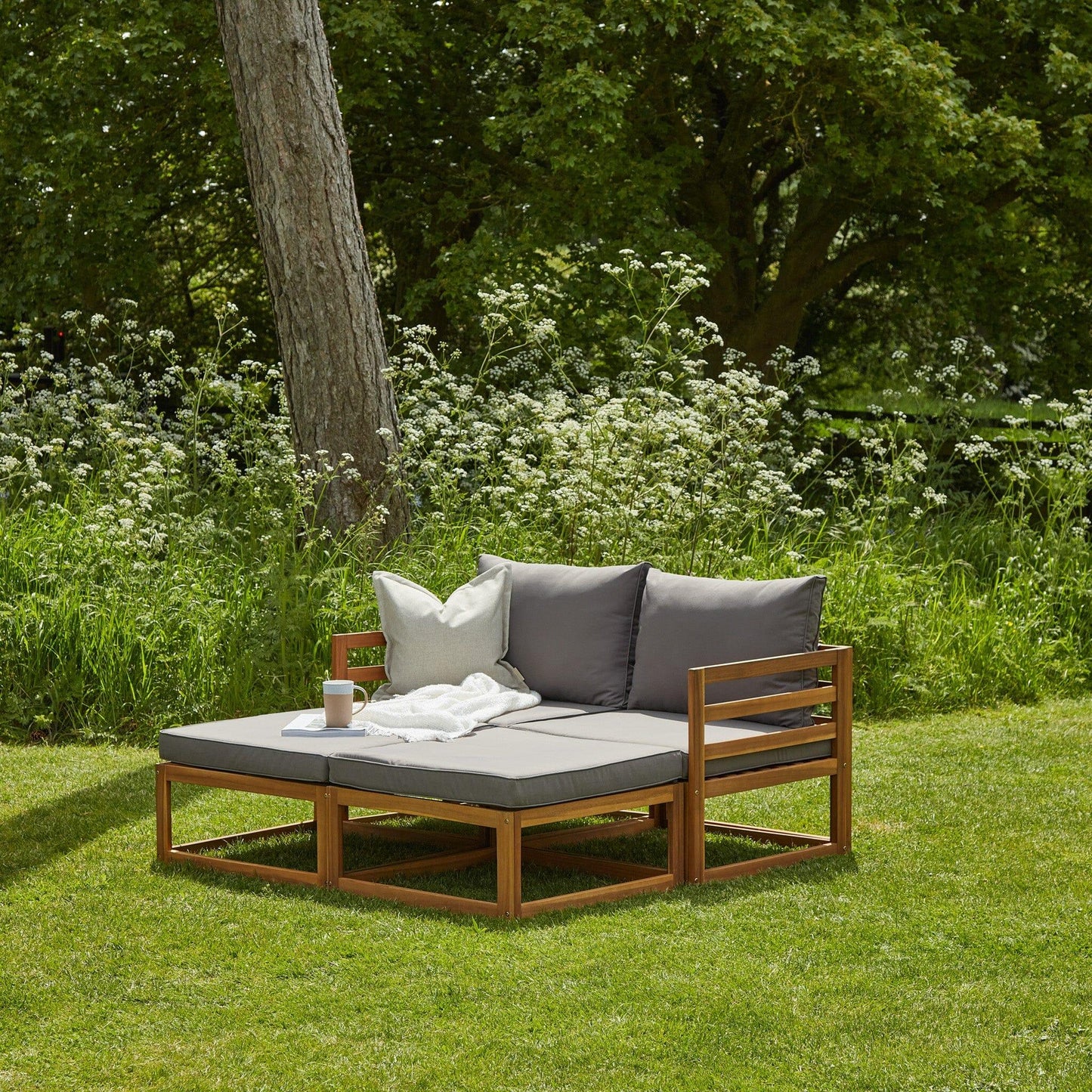 Rowan Wooden Garden Double Outdoor Sofa Bed - Grey