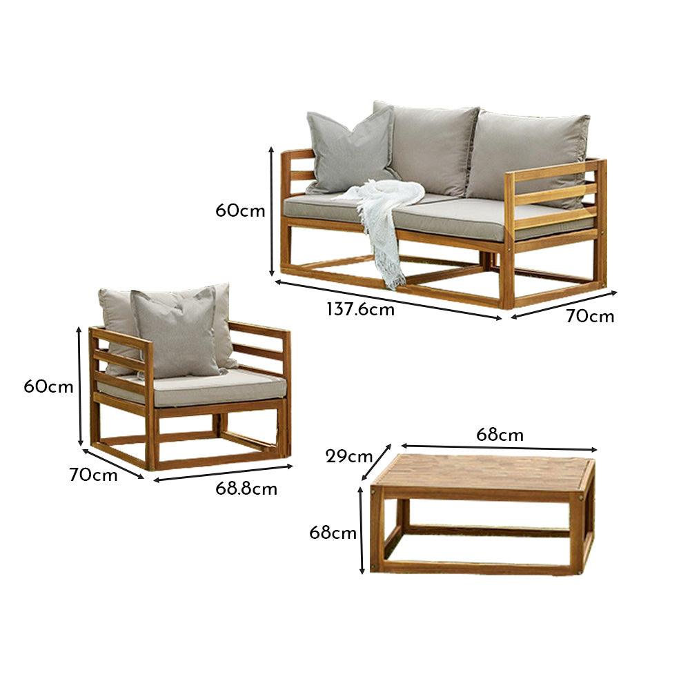 Rowan Wooden Garden Set with 2 Seater Sofa - 2 Armchairs with Coffee Table - Natural - Laura James