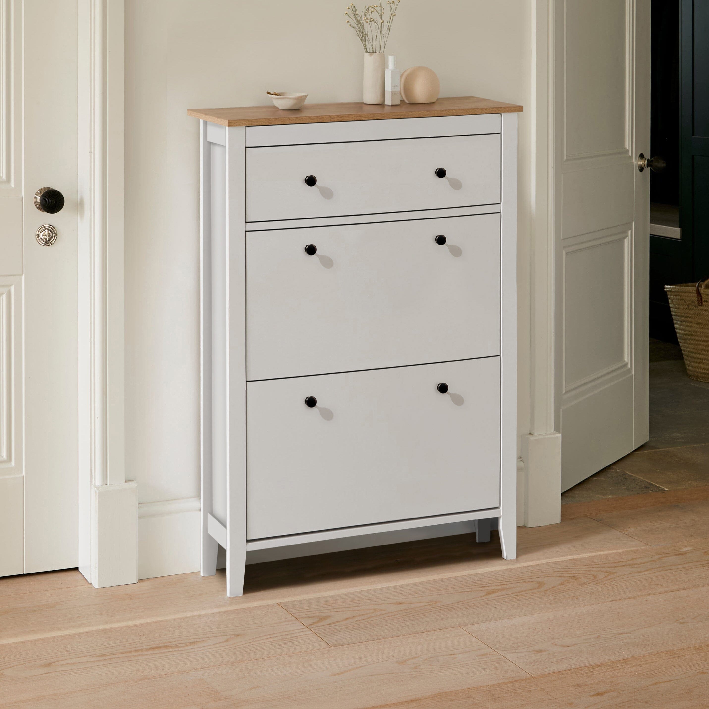 Sandhurst Shoe Cabinet 3 Door White Oak Effect Laura James