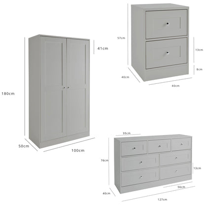 Stevie Wardrobe & Drawers Set - Grey