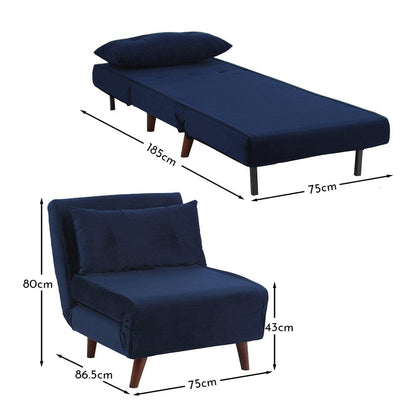 Una Single Sprung Sofa Bed - Blue - Velvet