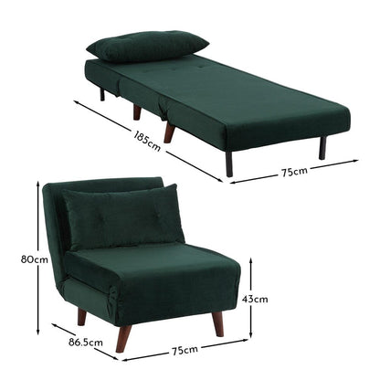 Una Single Sprung Sofa Bed - Green - Velvet