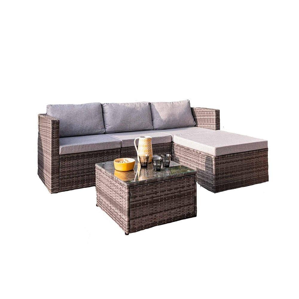 Weston 4 Seater Rattan Corner Sofa Set with Lean Over Parasol and Base - Grey Weave - Laura James