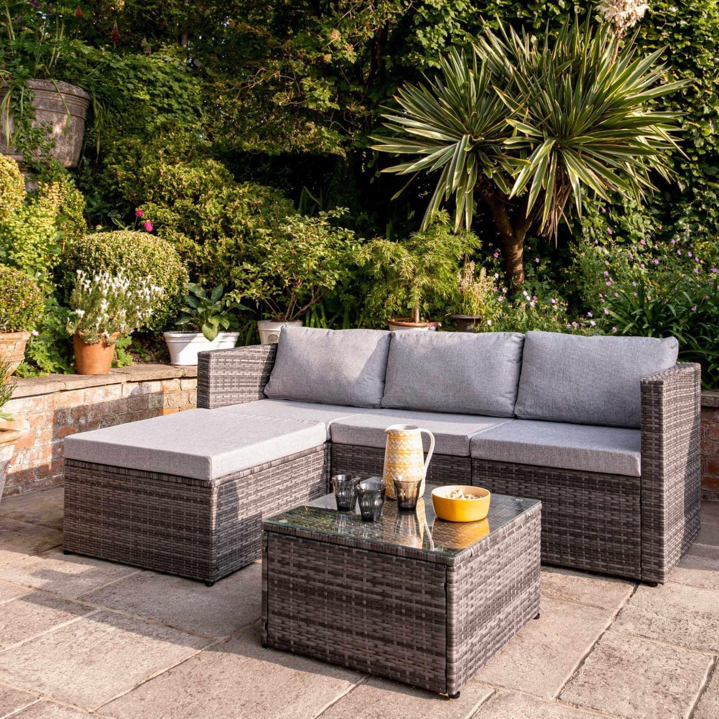 4 Seater Rattan Corner Sofa Set - Grey Weave - Laura James