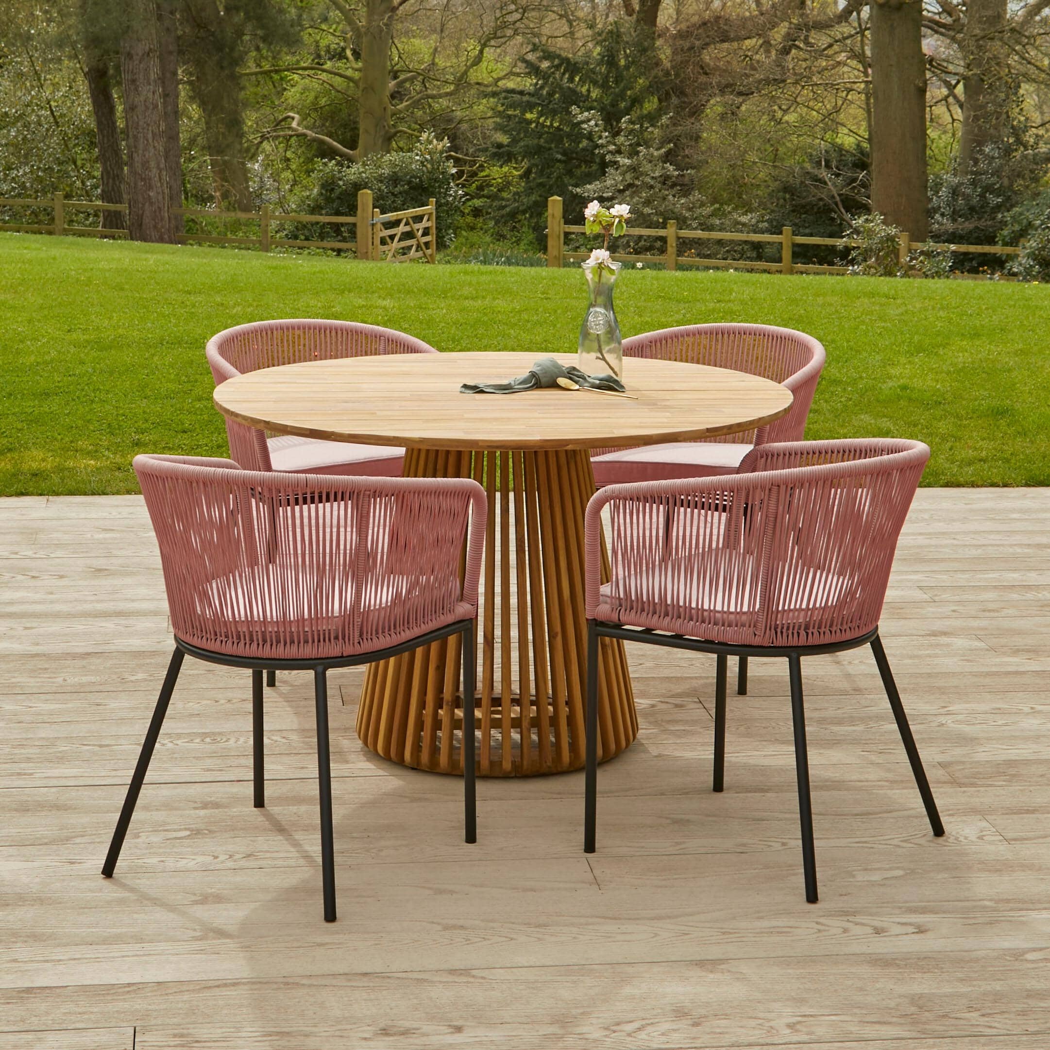 Willow 4 Seater Wood Round Garden Dining Set Hali Pink Chairs Laura James