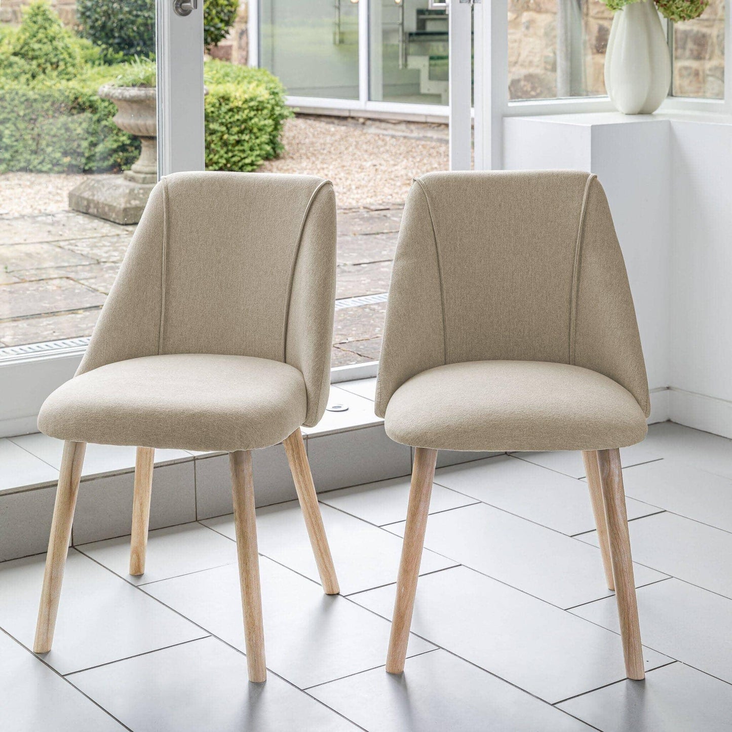 Willow 4 Seater Pale Oak Dining Table Set - Freya Oatmeal Dining Chairs with Pale Oak Legs - Laura James