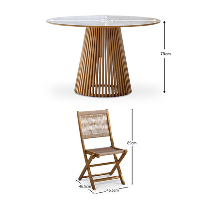 Willow 4 Seater Round Wooden Garden Dining Set with 4 Cove Rope Chair - Laura James 