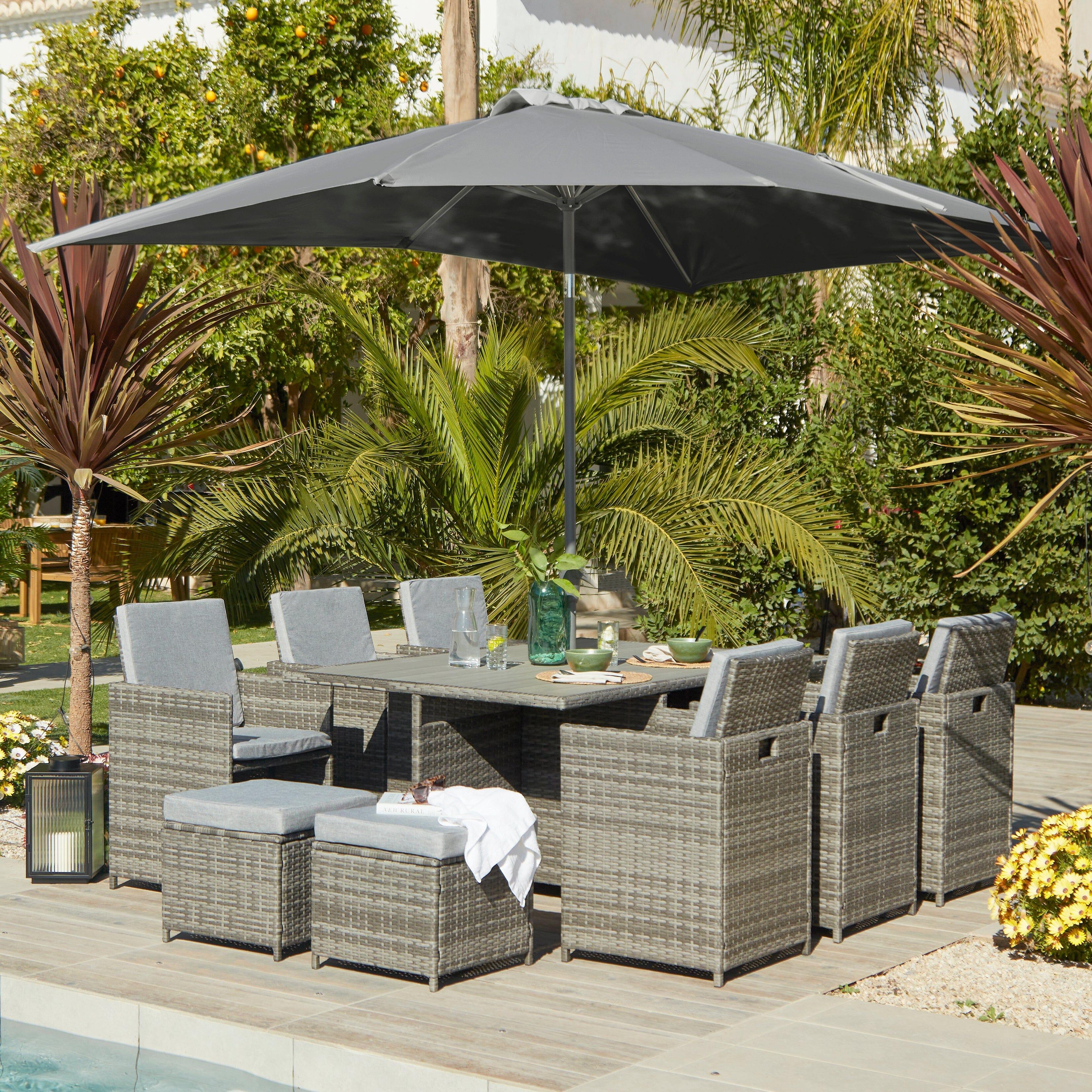 10 Seater Grey Rattan Garden Dining Set Grey Parasol Laura James