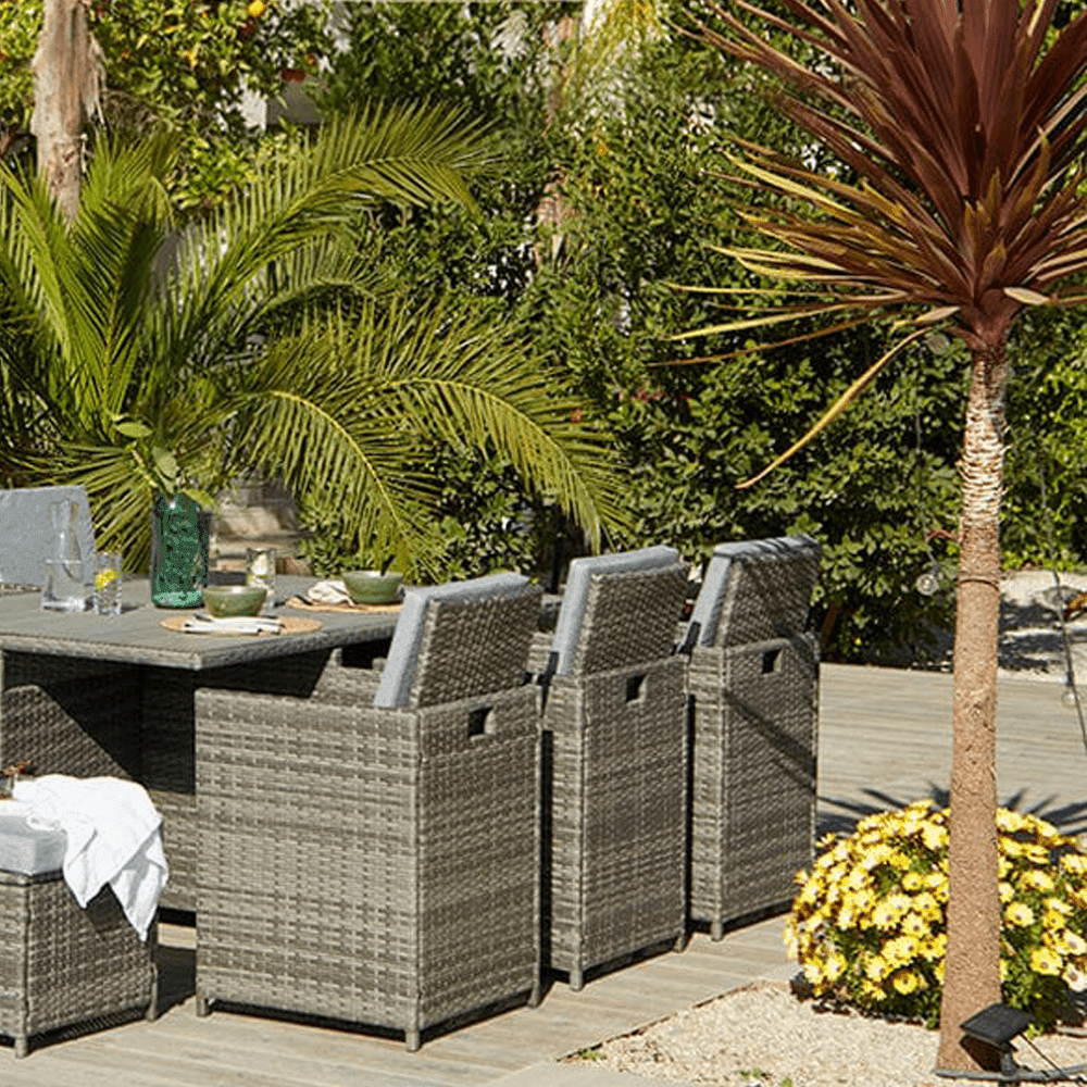 10-Seater-Rattan-Cube-Outdoor-Dining-Set - Grey-Weave-Polywood-Top-Laura-james