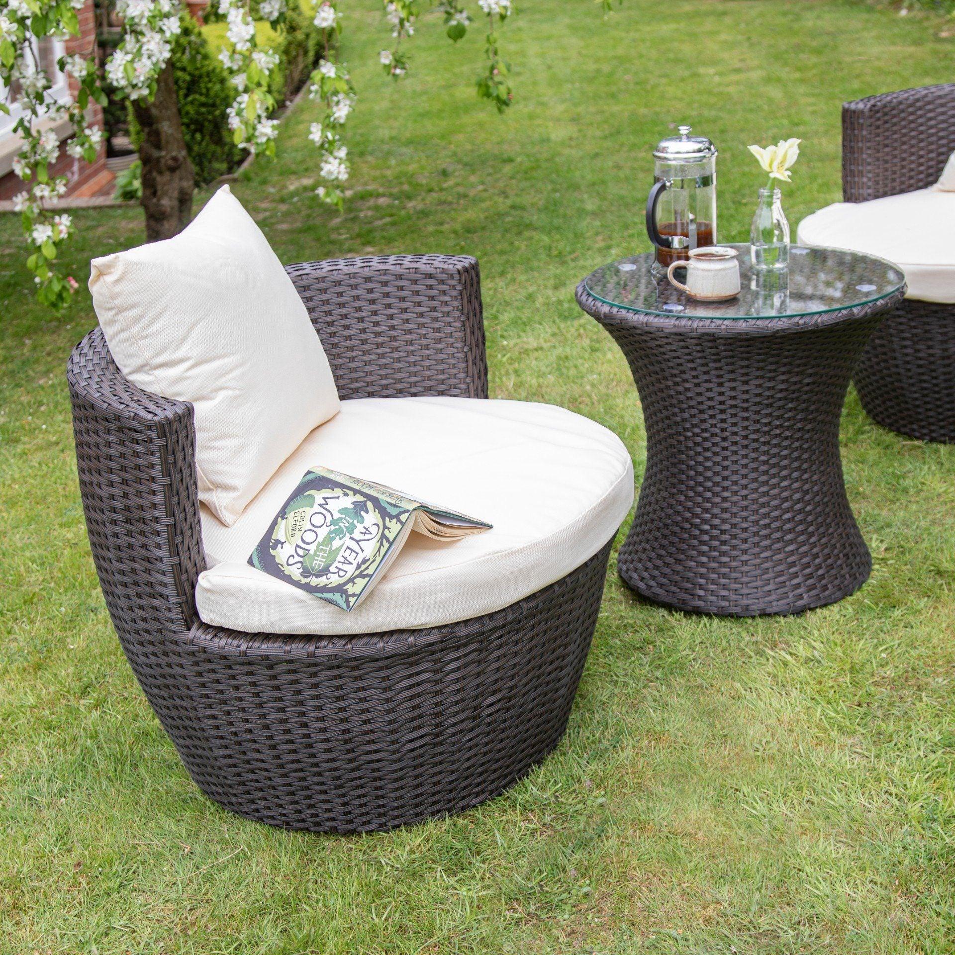 2 Seater Rattan Egg Chair Bistro Set Brown Laura James