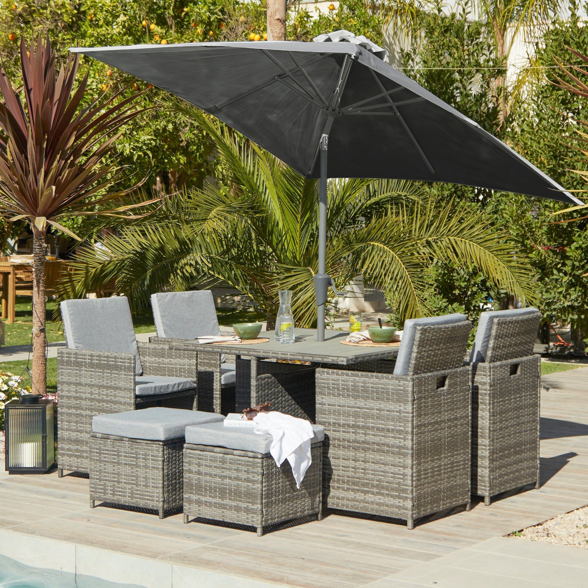 outsunny 8 seater cube garden dining set grey