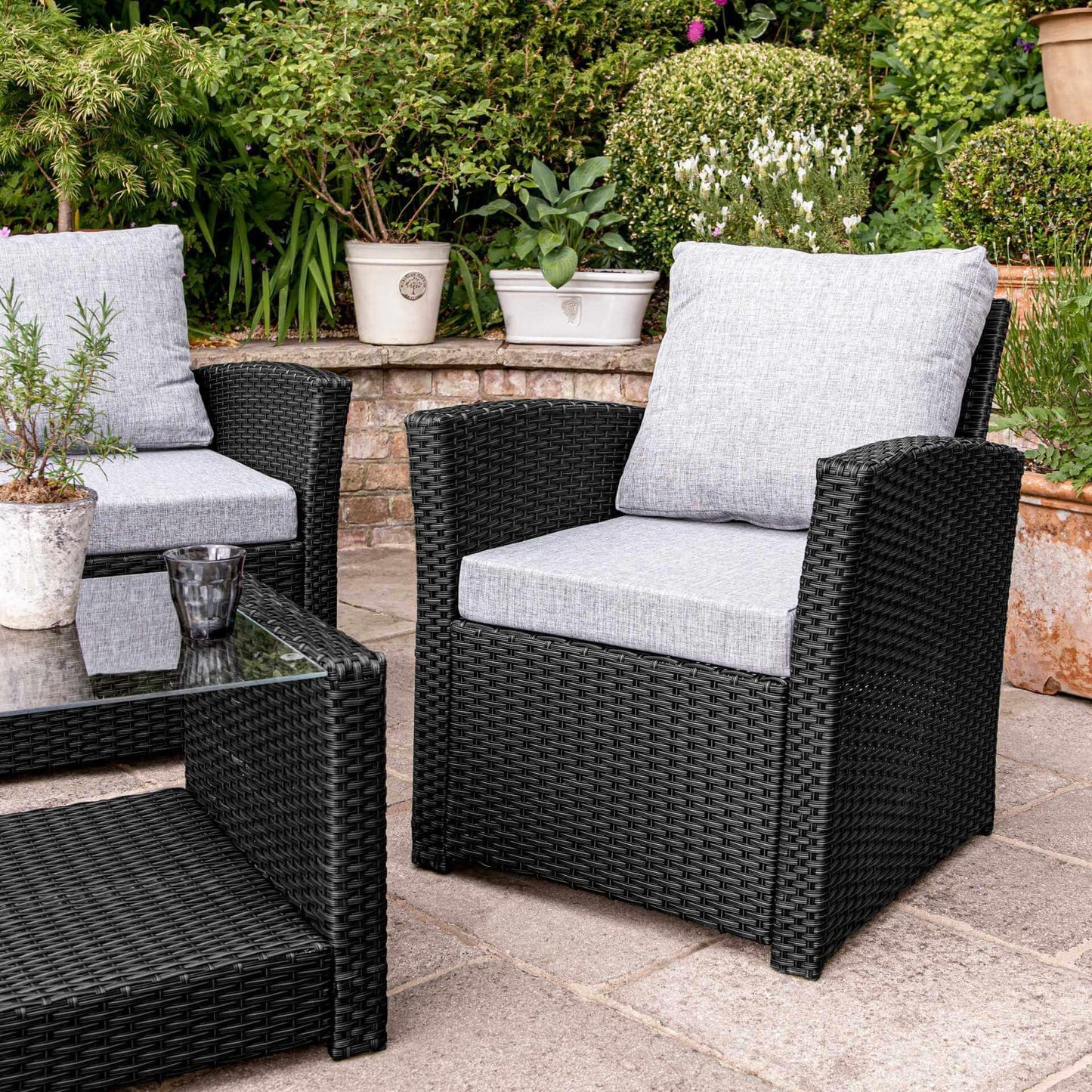 Cote Garden Sofa Set - Lean Over Parasol - 4 Seater - Black Rattan