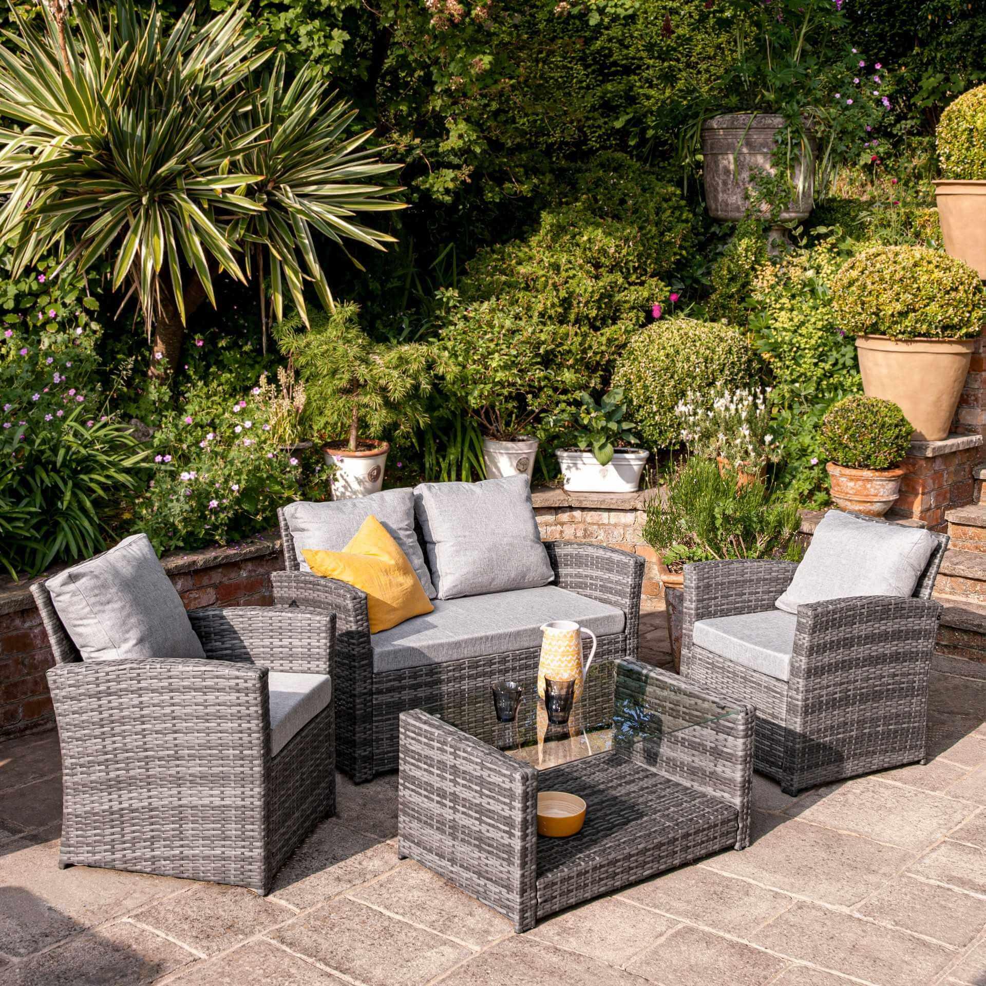 Cote Grey Rattan Garden Sofa Set with Cream LED Parasol Laura James