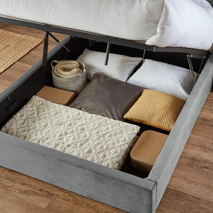 Outlet - Daisy King Size Ottoman Bed - Grey Velvet - Laura James