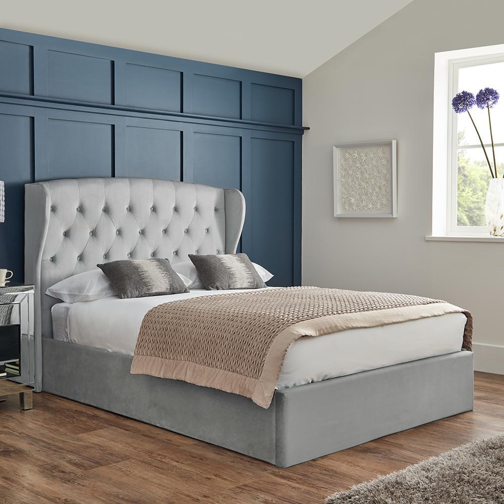 Outlet - Daisy King Size Ottoman Bed - Grey Velvet - Laura James