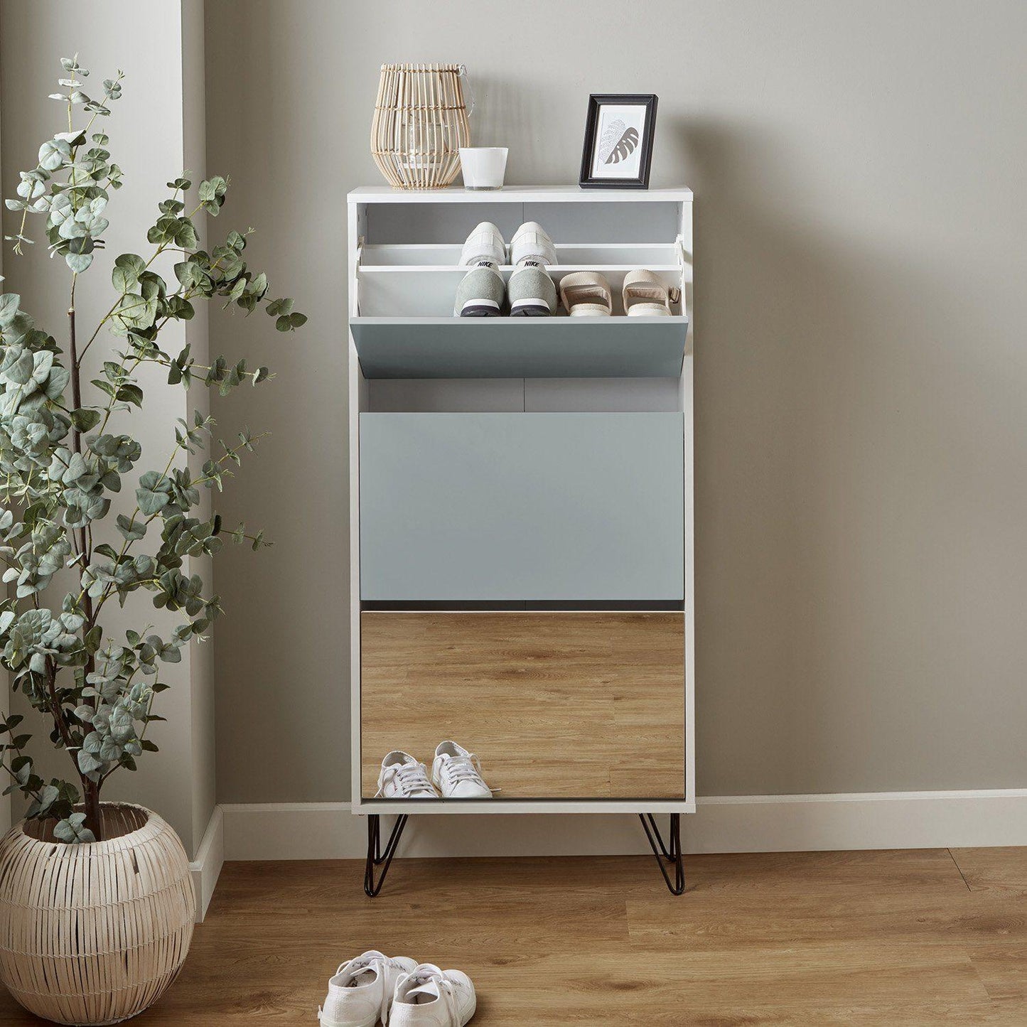 Anderson shoe cabinet - 3 door - white and grey - Laura James