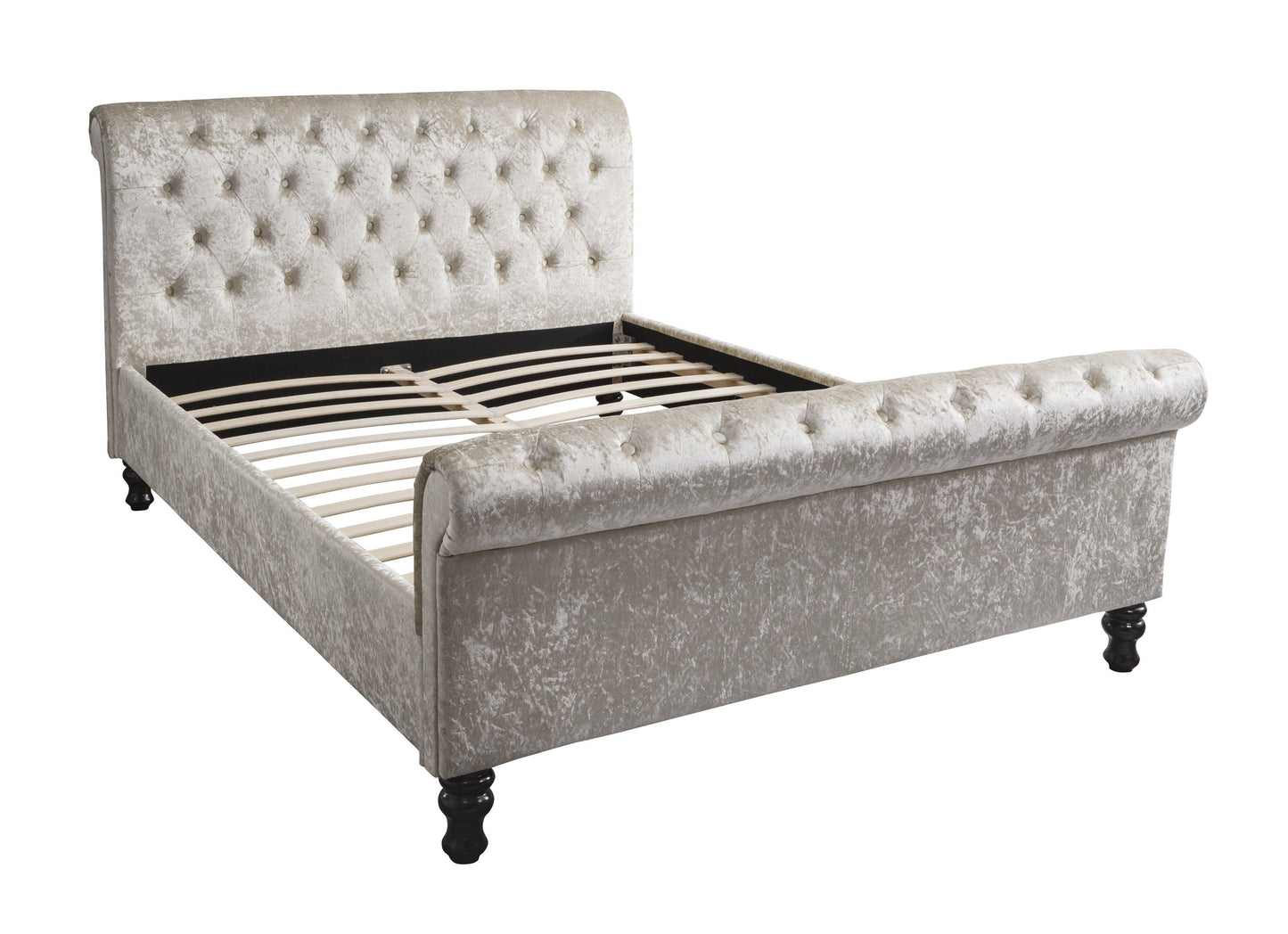 King Size Crushed Velvet Sleigh Bed Frame - Champagne - Laura James