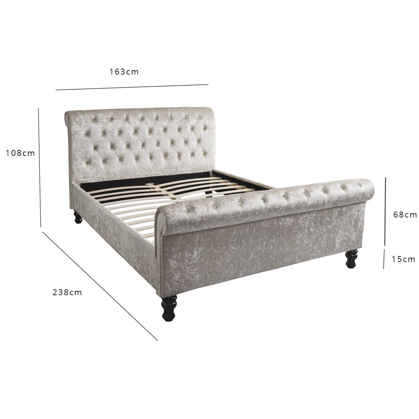 King Size Crushed Velvet Sleigh Bed Frame - Champagne - Laura James