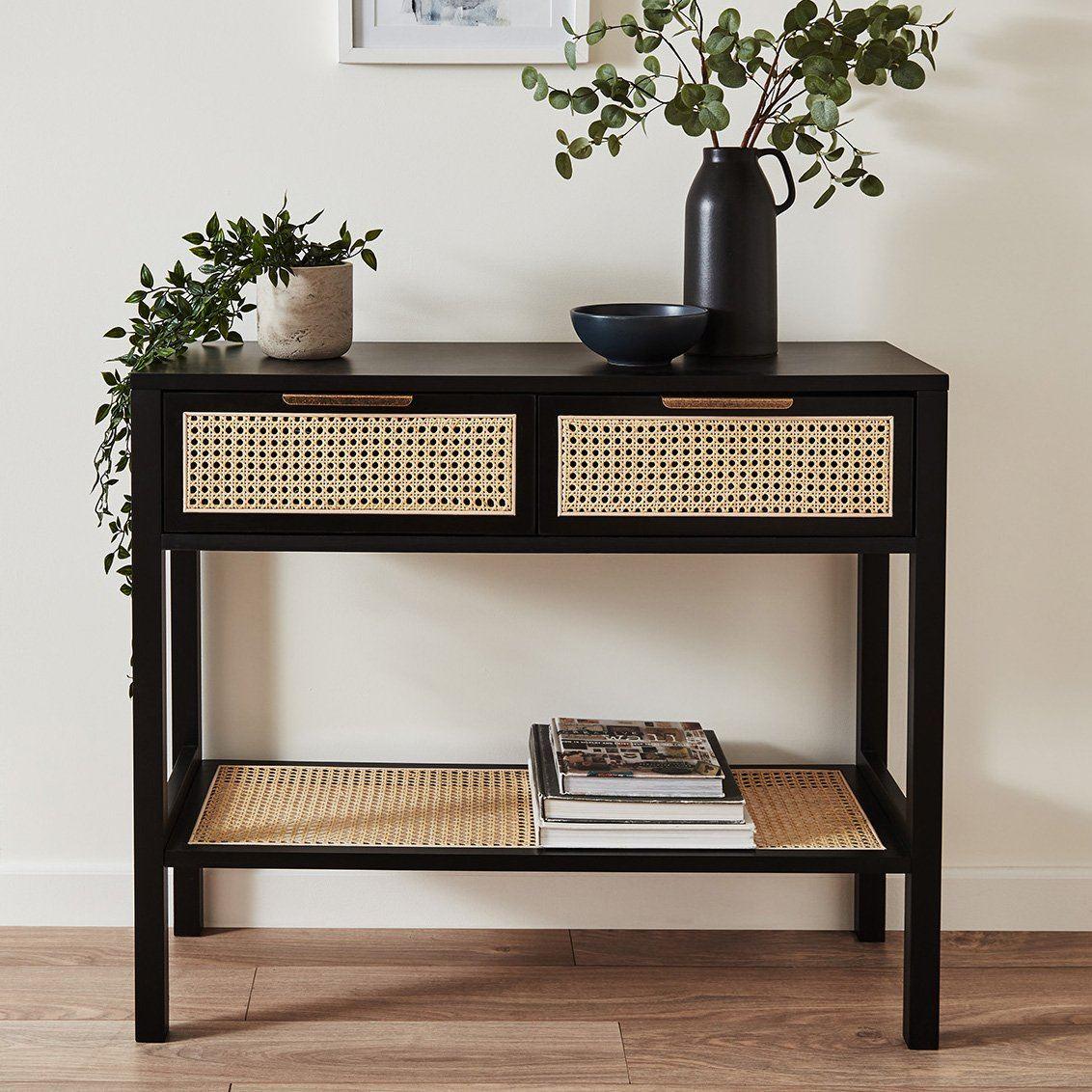 Charlie Console Table Cane Drawers - Black – Laura James