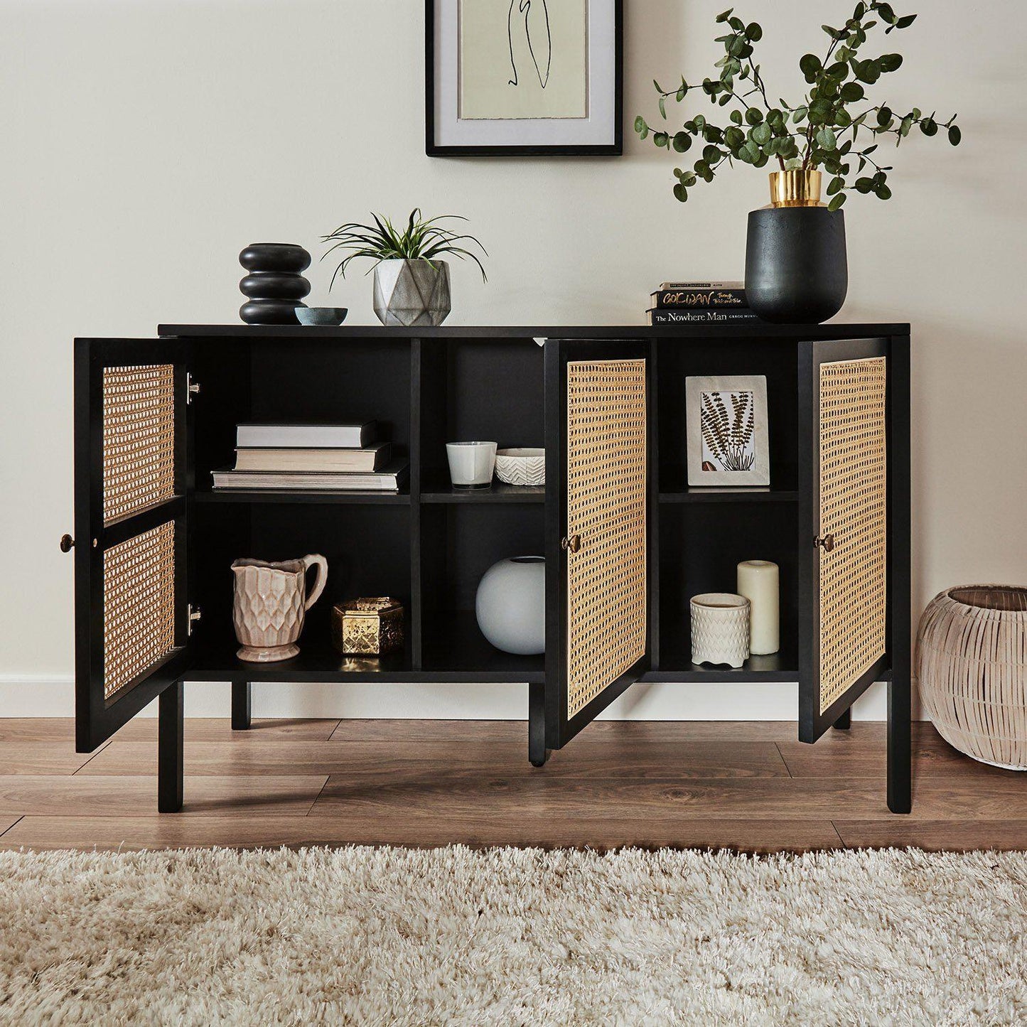 Charlie sideboard - cane front - black - Laura James