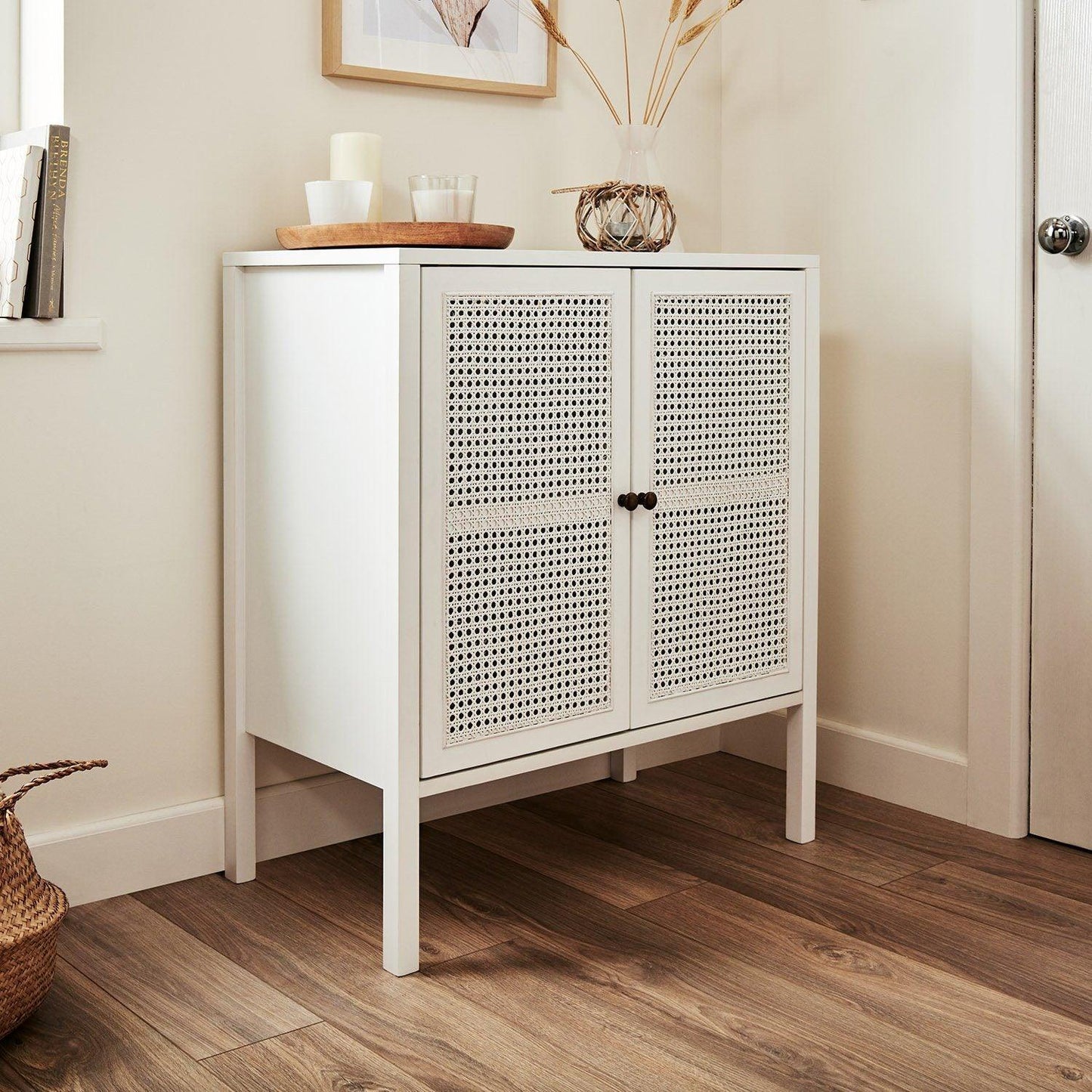 Charlie small sideboard - cane front - white - Laura James