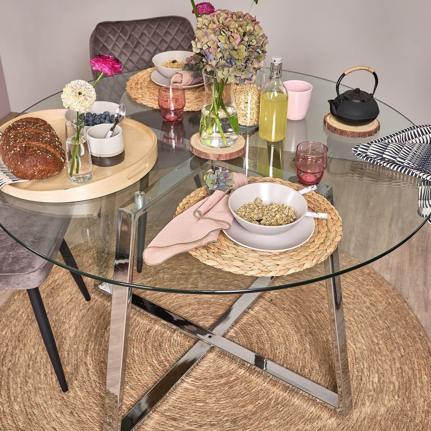 Clara Glass Dining Table with Chrome Legs