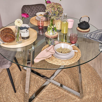 Clara Glass Dining Table with Chrome Legs