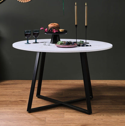 Clara Marble Top Round Dining Table with Black Legs