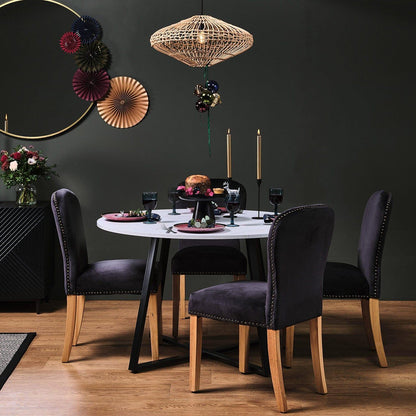 Clara Marble Top Round Dining Table with Black Legs