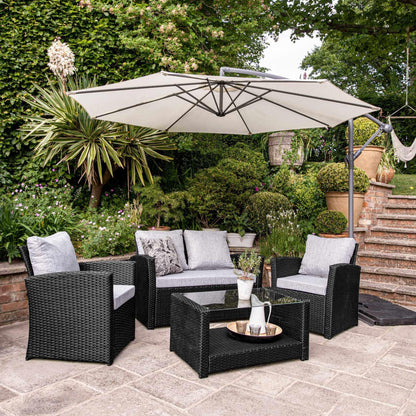 Cote Garden Sofa Set - Lean Over Parasol - 4 Seater - Black Rattan