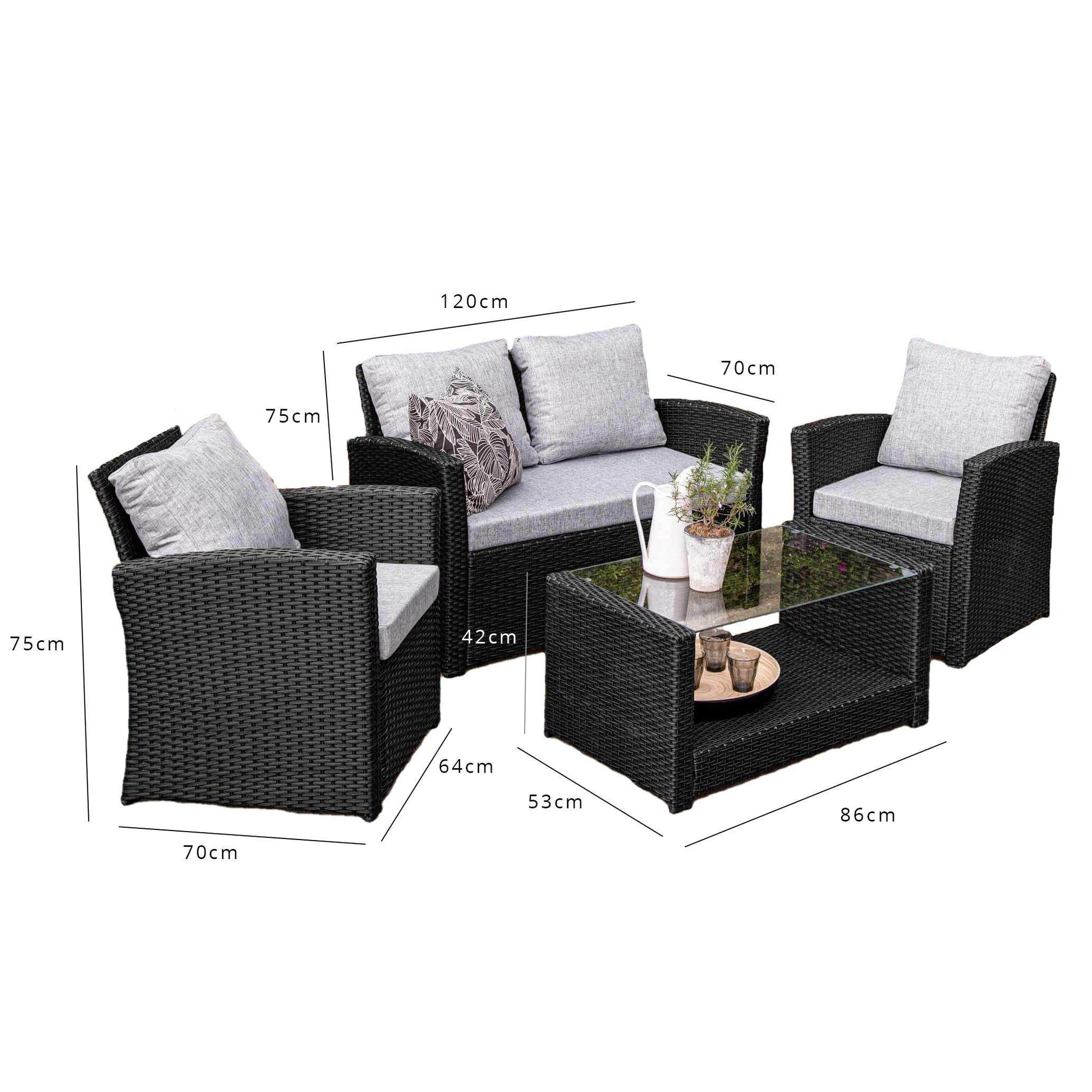 Cote Garden Sofa Set - Lean Over Parasol - 4 Seater - Black Rattan