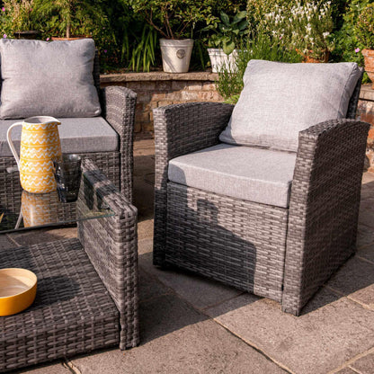 4 Seater Rattan Garden Sofa Set with Cantilever Parasol and Base - Grey Weave - Laura James