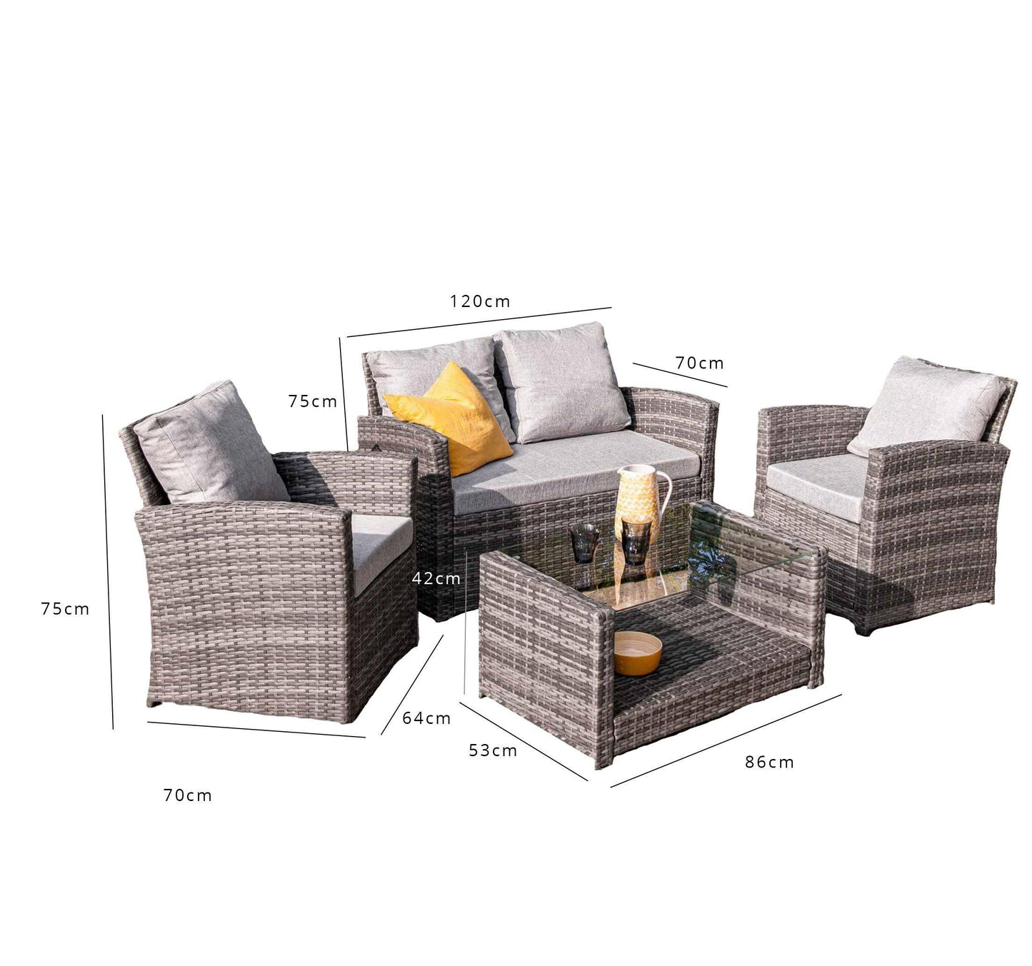 4 Seater Rattan Garden Sofa Set with Cantilever Parasol and Base - Grey Weave - Laura James