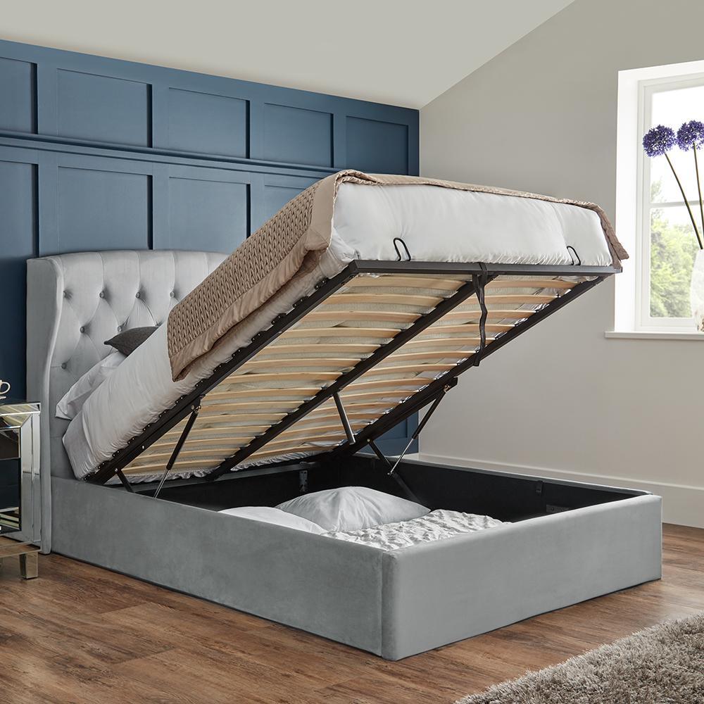 Daisy King Size Ottoman Storage Bed - Grey Velvet – Laura James