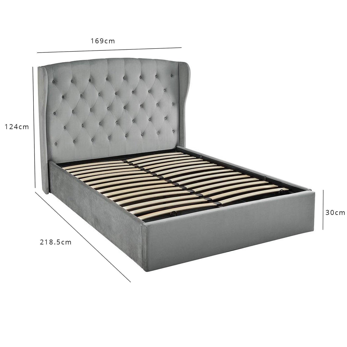 Outlet - Daisy King Size Ottoman Bed - Grey Velvet - Laura James