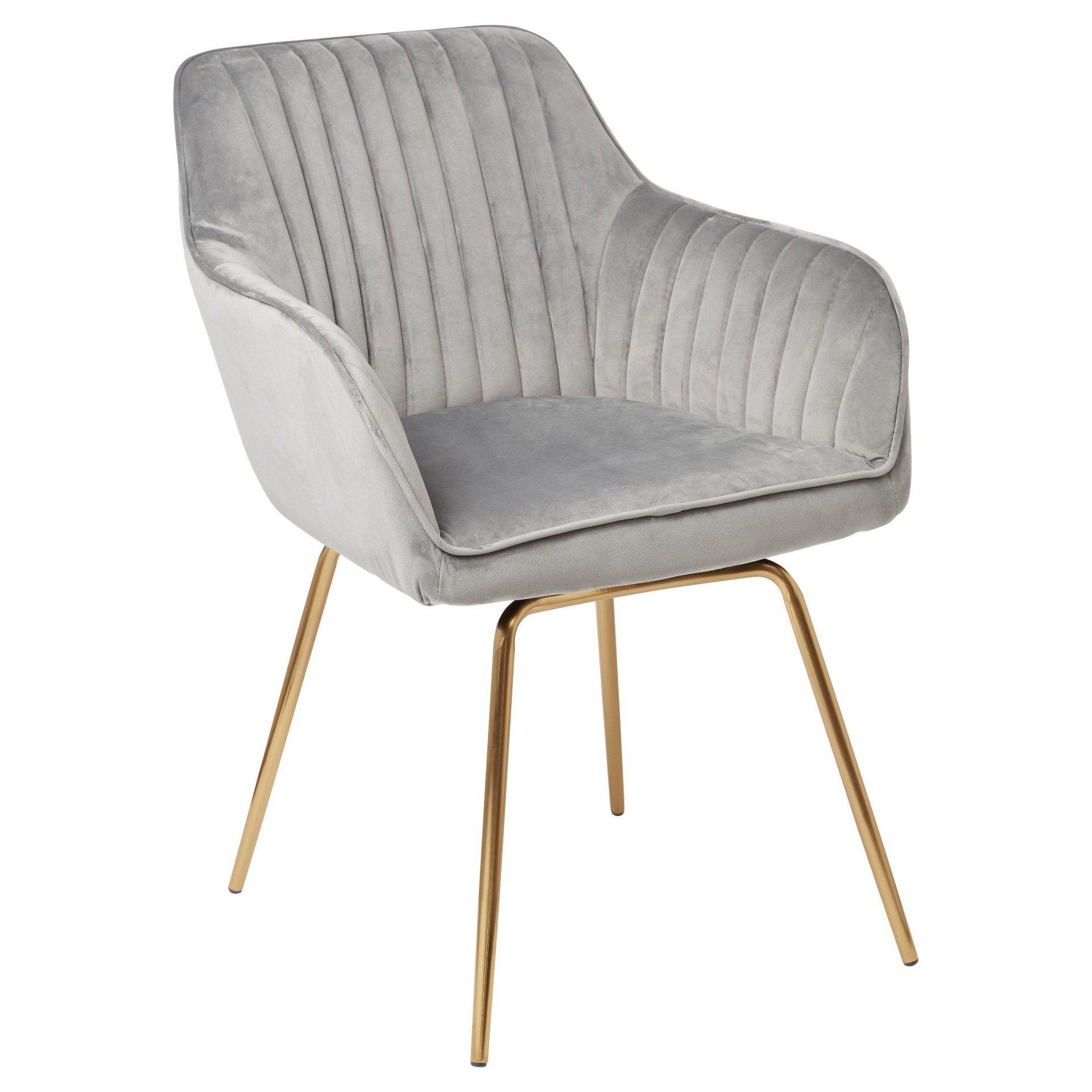 Darcy Swivel Chair - Velvet - Grey & Gold – Laura James