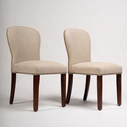 Edward dining chairs - set of 2 - faux leather stone and dark wood  - Laura James