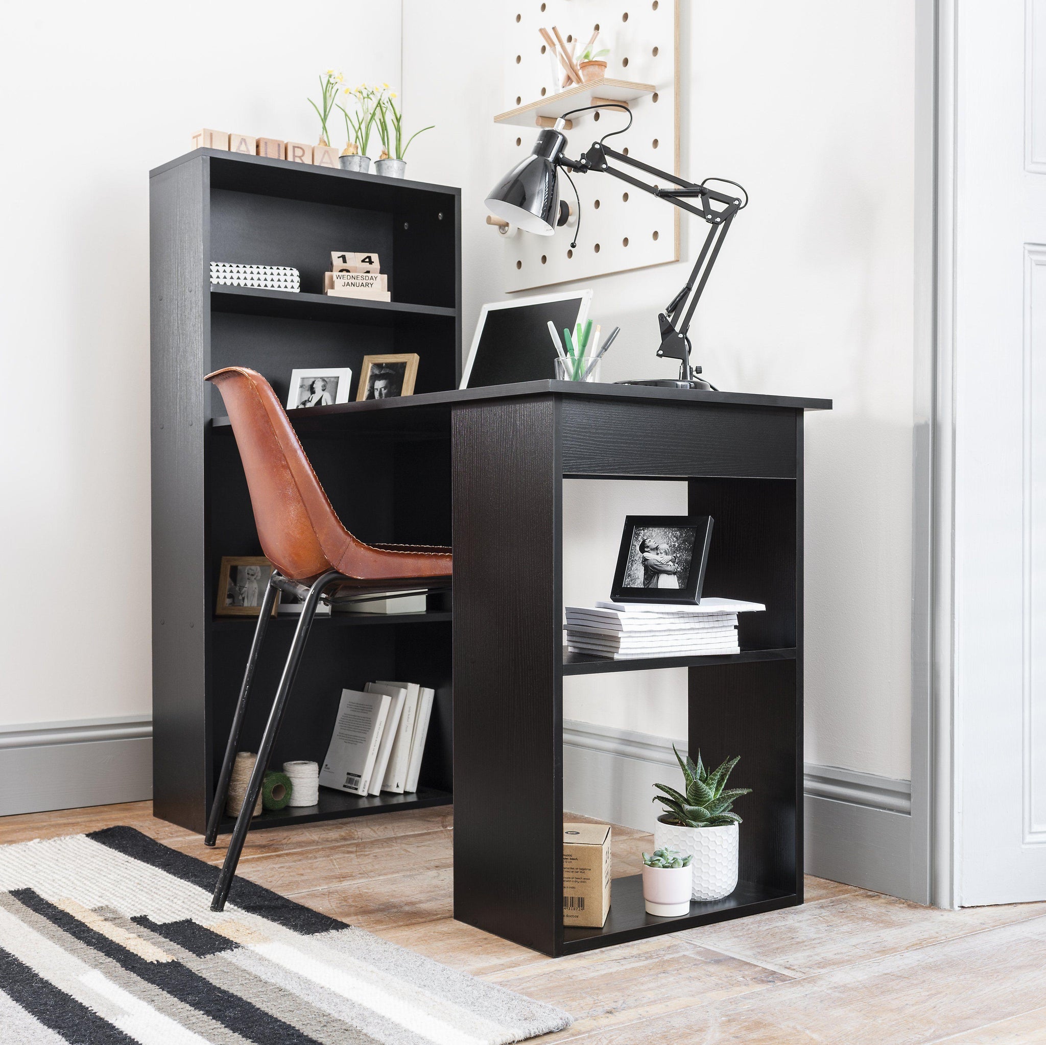 Essie Desk with Shelves - Pitch Black – Laura James