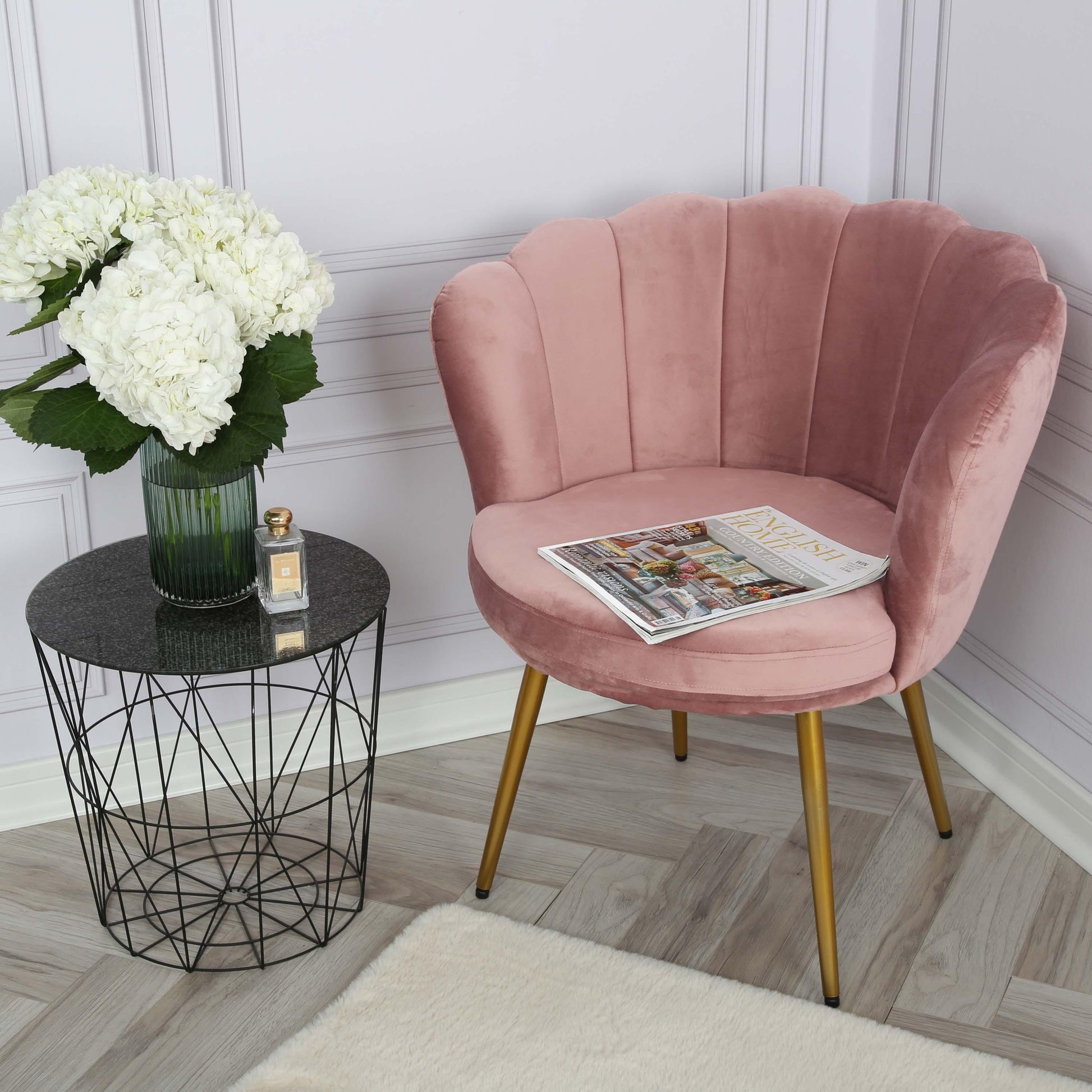 Flora accent chair – scalloped – blush pink - Laura James