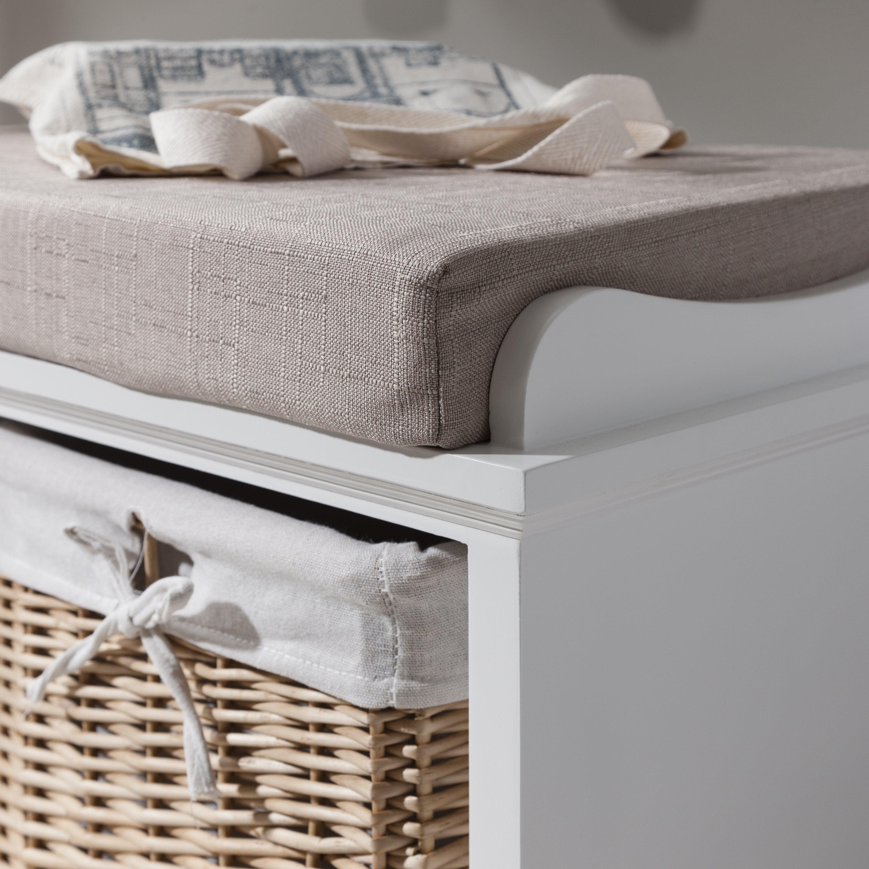 Fyfield Hallway Storage Bench in White with Cushion Laura James