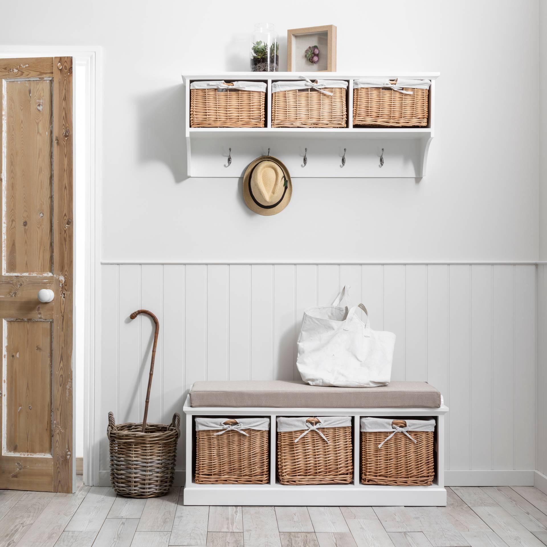 Fyfield Hallway Storage Bench In White With Cushion – Laura James