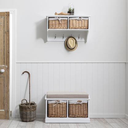 Fyfield White 2 Basket Coat Rack & Bench Set - Laura James