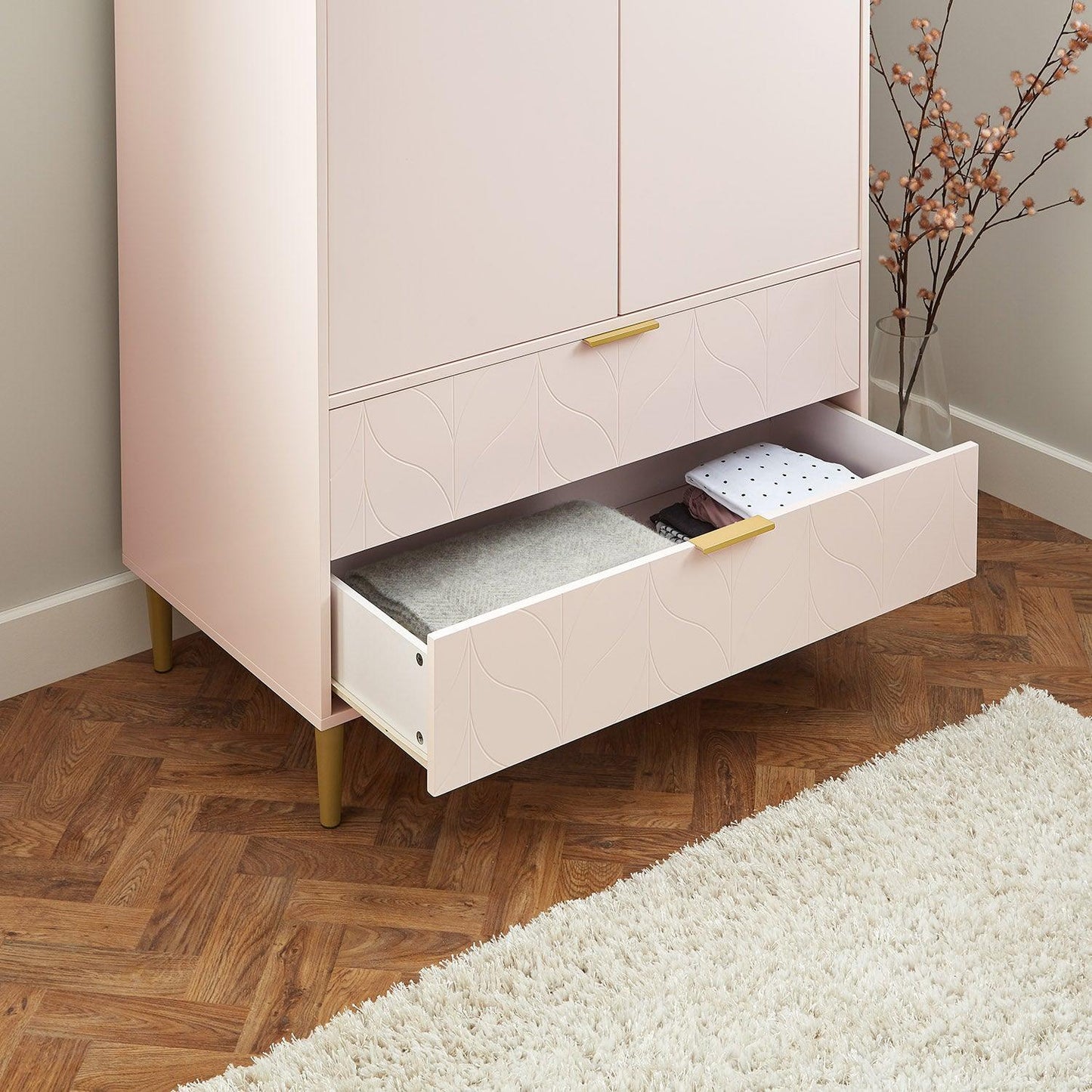 Gloria 3 piece bedroom furniture set - 3 drawer chest of drawers - pale pink - Laura James