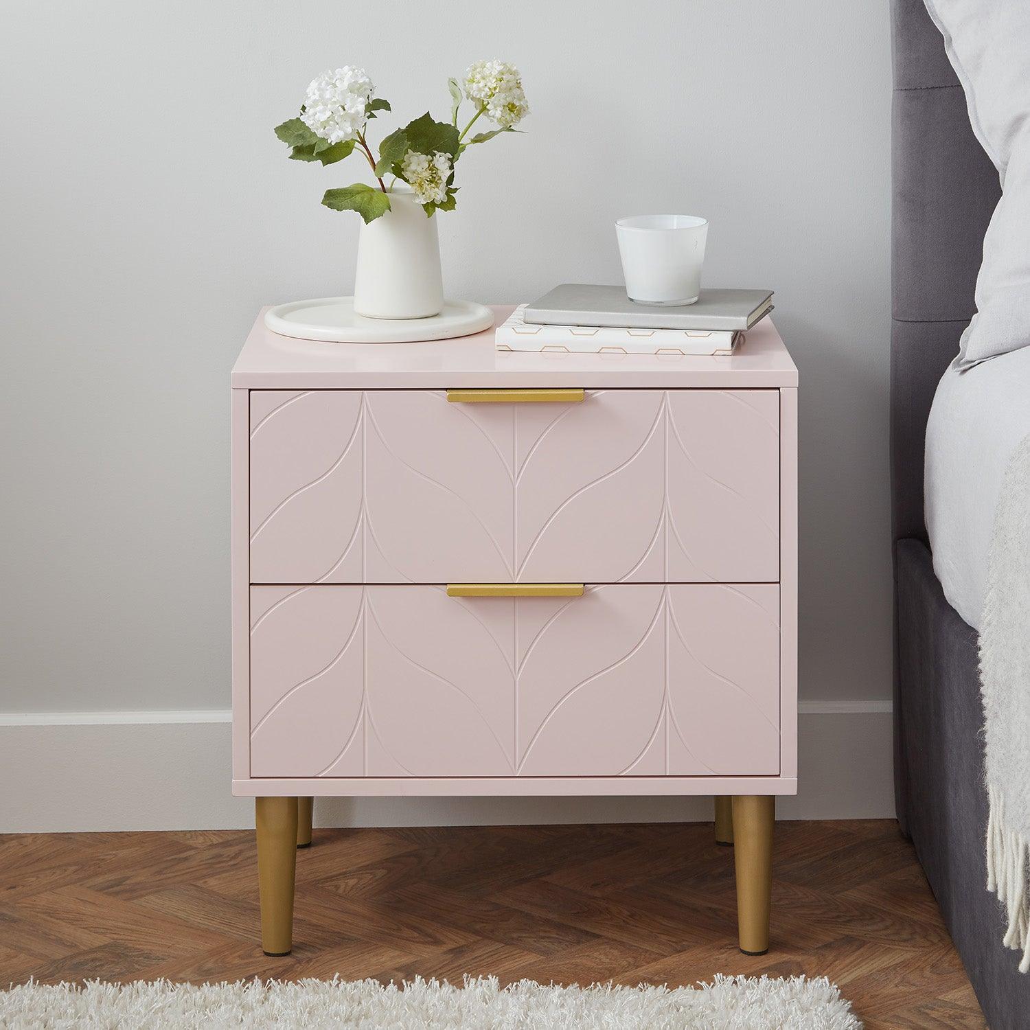 Gloria 3 piece bedroom furniture set 3 drawers blush pink Laura James