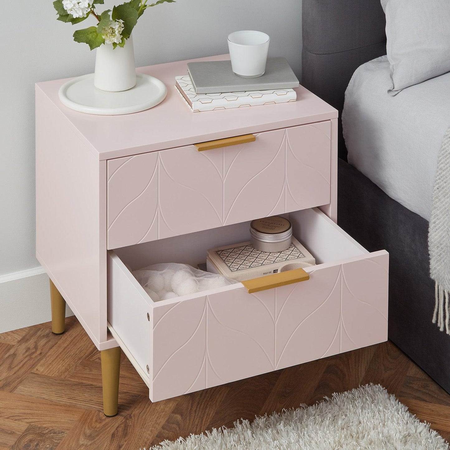 Gloria 3 piece bedroom furniture set - 3 drawer chest of drawers - pale pink - Laura James