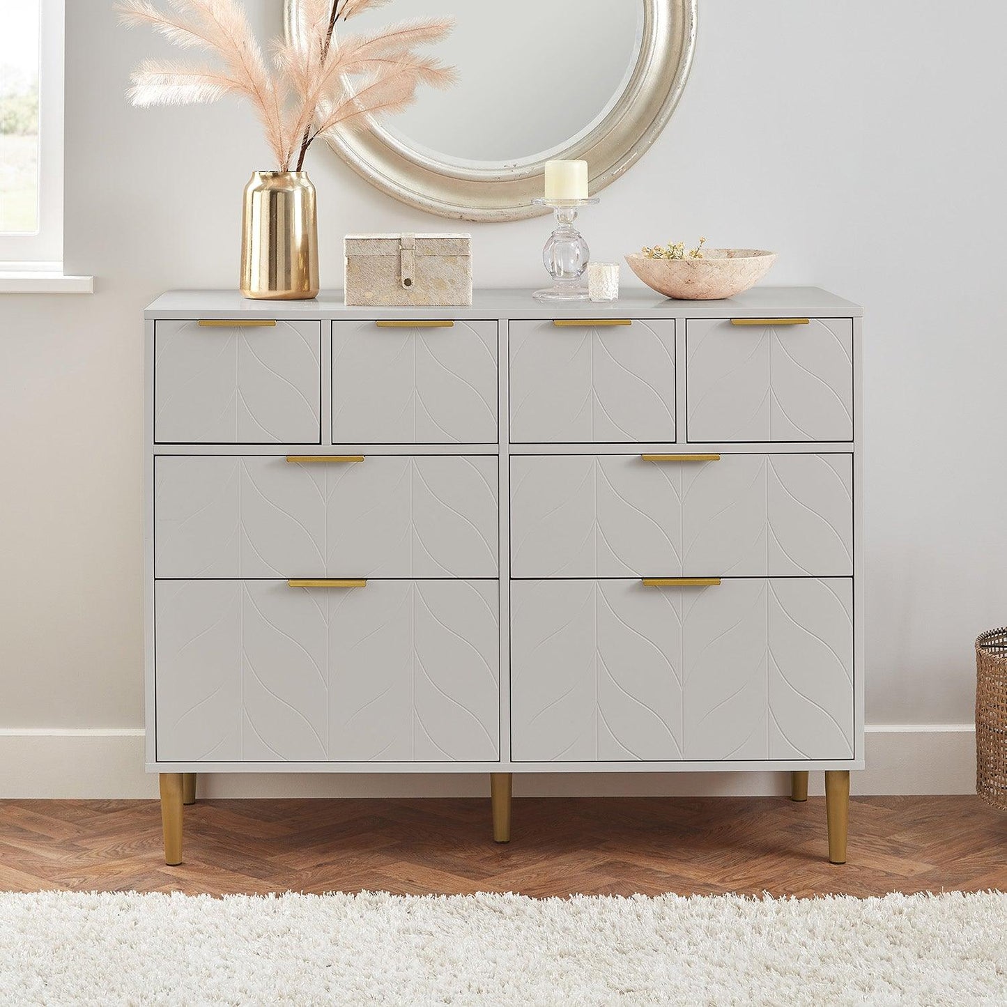 Gloria chest of drawers - 4 over 4 - grey & brass effect - laura James