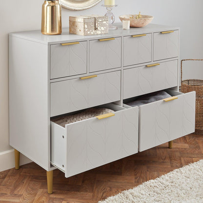 Gloria chest of drawers - 4 over 4 - grey & brass effect - laura James